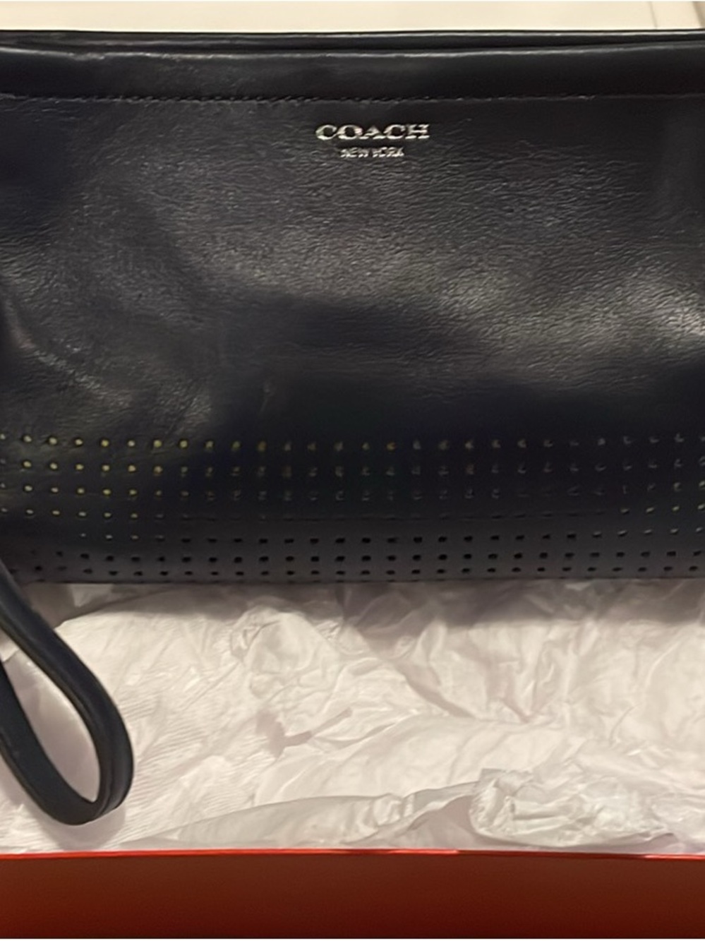 Coach Legacy Navy and Citrine Wristlet Leather Clutch